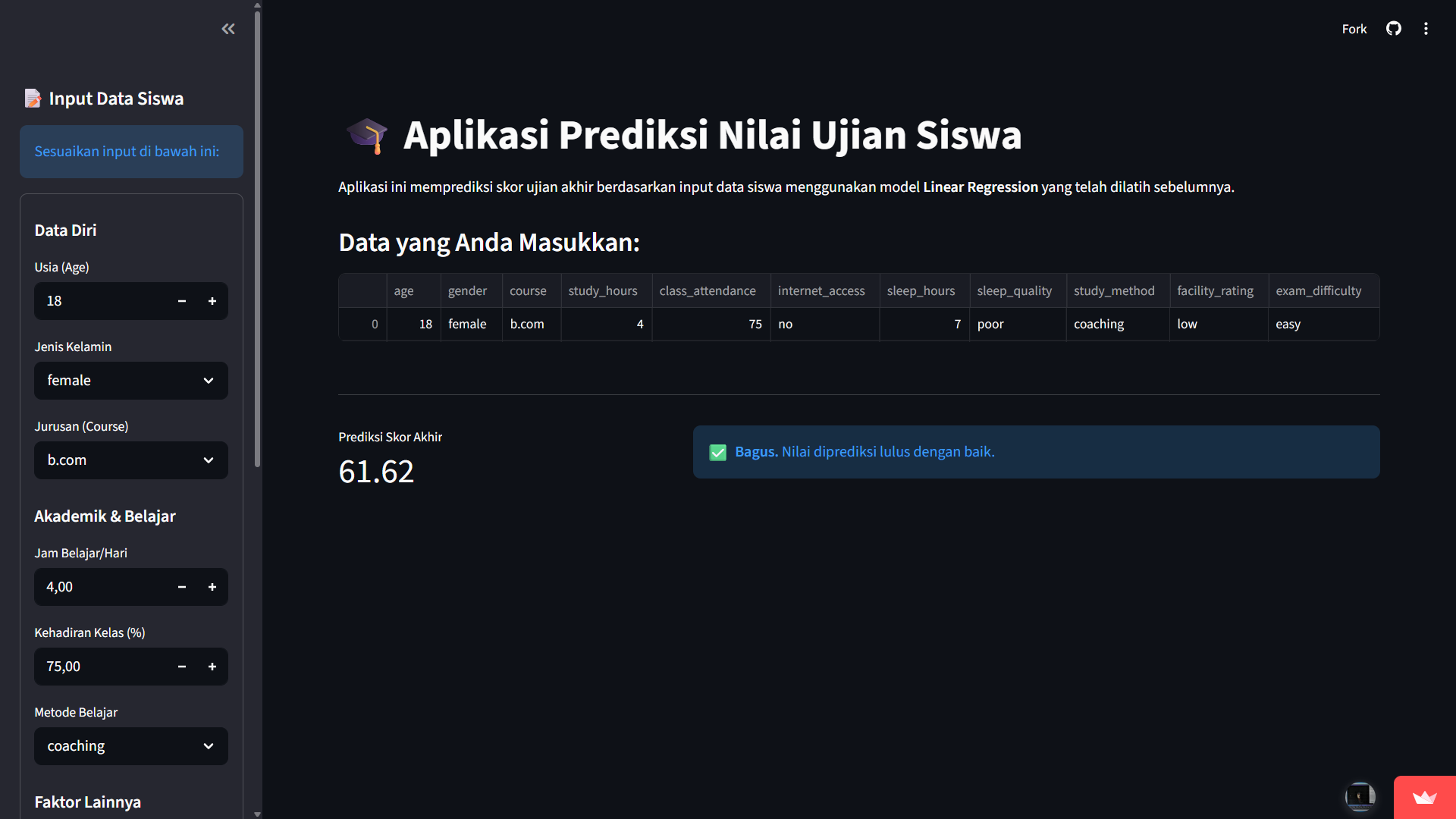 Prediksi Nilai Ujian